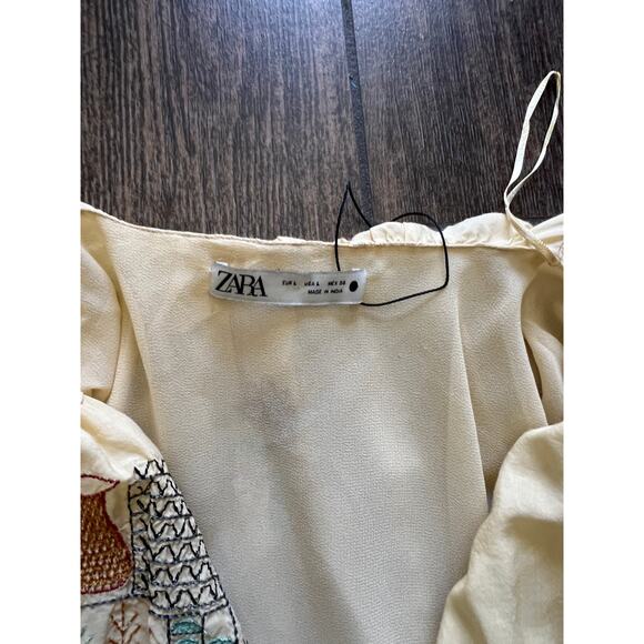 Zara Embroidered Dress Limited Edition Vanilla Beige Yellow Large 7521/059 - Picture 8 of 11